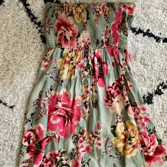 Legend Strapless Green Floral Babydoll Flare Mini Summer Dress XS/S - Picture 4 of 4
